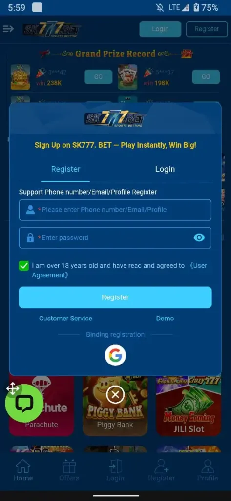 SK777 Game APK Login?
